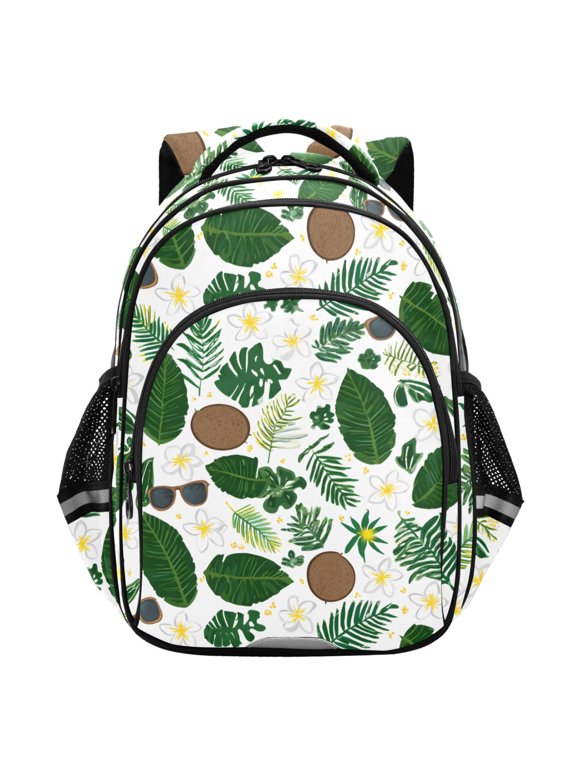 Summer Tropical Leaves Plumeria Flowers School Backpack Elementary Bag Student Bookbag Travel Rucksack