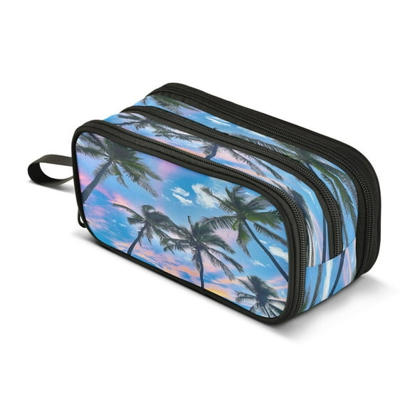 ALAZA Summer Tropical Palm Tree Pencil Case Bag 3 Compartment Pen Pouch Large Storage Holder Box Organizer