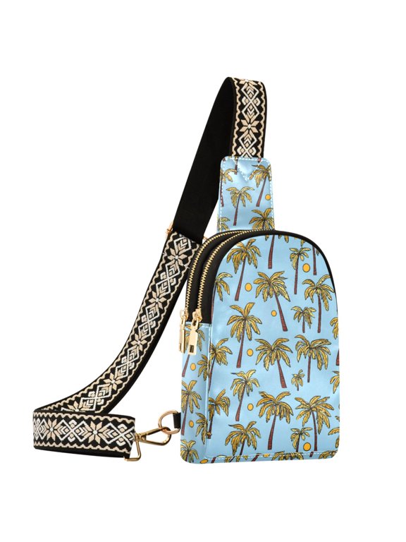 Sun and Palm Tree Sling Bag for Women Men Waterproof Crossbody Chest Bags
