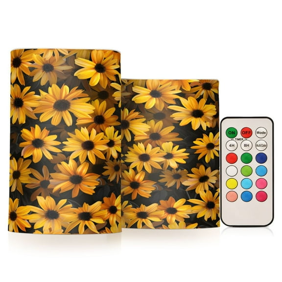 ALAZA Sunflower Flowers 2 PCs LED Flickering Flameless Candles with Remote Timer Battery Operated Candle