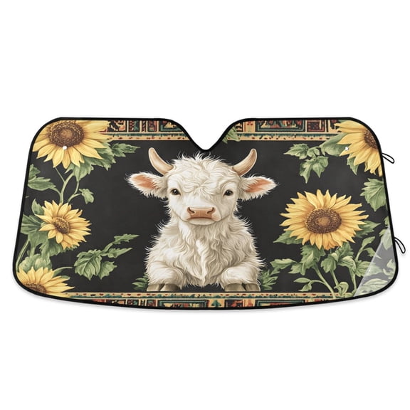 ALAZA Sunflower Highland Cattle Windshield Sun Shade Car Foldable Sun Visor Block UV Rays Protector 53"x23.5"
