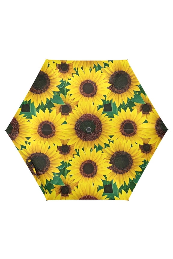 Sunflower Pattern UPF 50+ Compact Folding Umbrella for Rain Travel Umbrella Packable