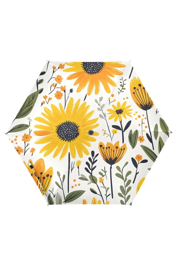 Sunflower Pattern UPF 50+ Compact Folding Umbrella for Rain Travel Umbrella Packable