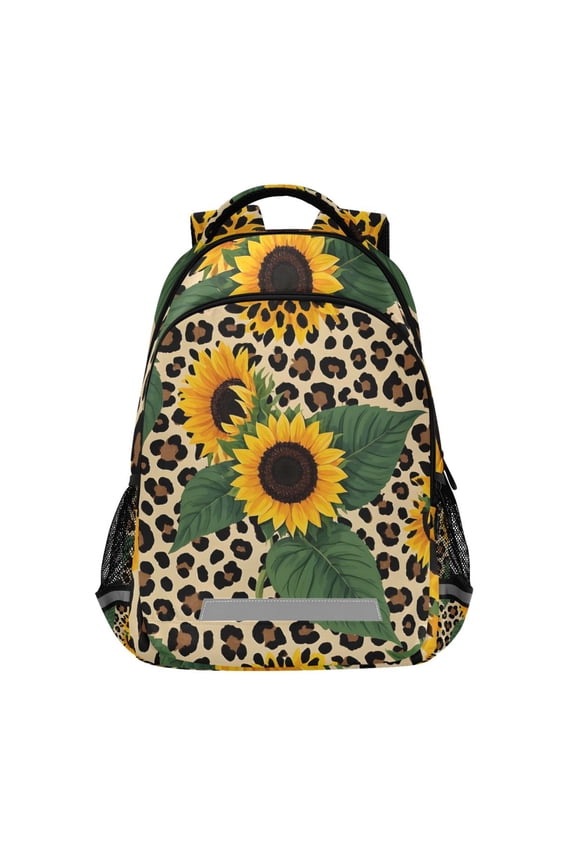 Sunflower in Leopard Backpack Elementary School Bag Bookbag Travel Rucksack
