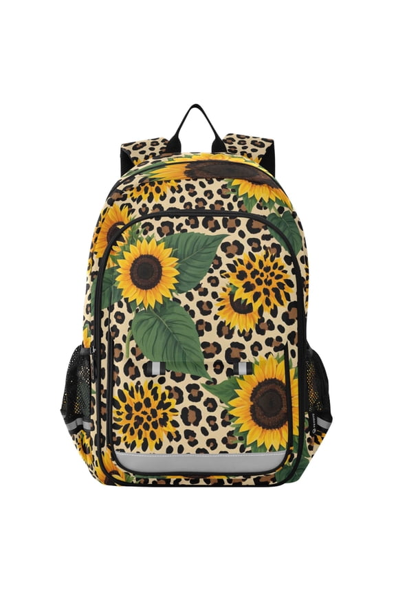 Sunflower in Leopard Laptop Backpack Purse Travel Bag Casual School Bookbag Rucksack for Women Men