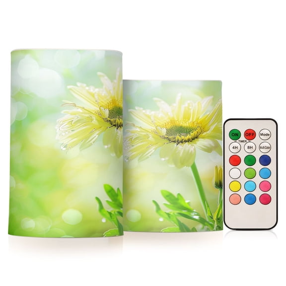 ALAZA Sunflower in Sunshine 2 PCs LED Flickering Flameless Candles with Remote Timer Battery Operated Candle