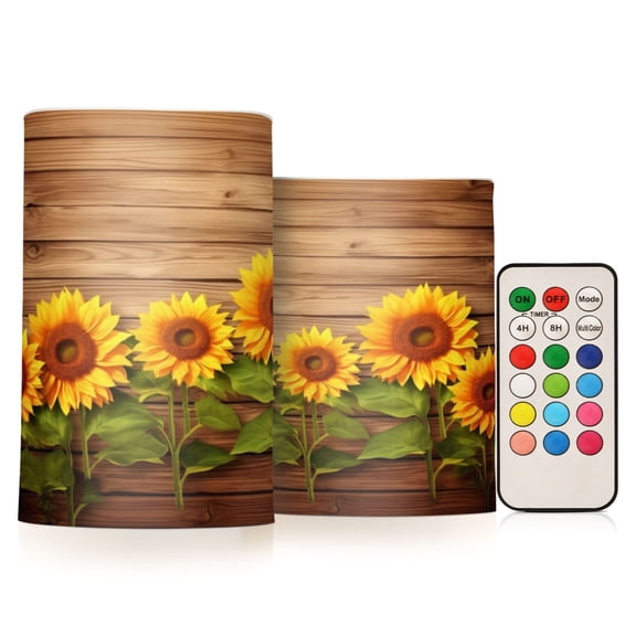 ALAZA Sunflowers 2 PCs LED Flickering Flameless Candles with Remote Timer Battery Operated Candle