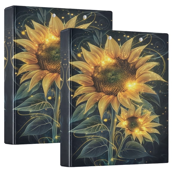 ALAZA Sunflowers Glitter Hardcover 3 Ring Binder 1.5" D-Rings with Interior Pockets Binders School 2 PCs