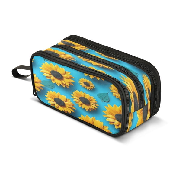 ALAZA Sunflowers Pencil Case Bag 3 Compartment Pen Pouch Large Storage Holder Box Organizer
