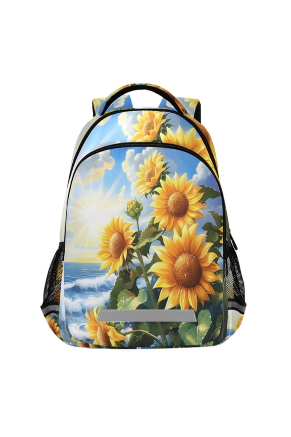 Sunflowers Seaside Pattern Backpack Elementary School Bags Student Bookbag Travel Rucksack