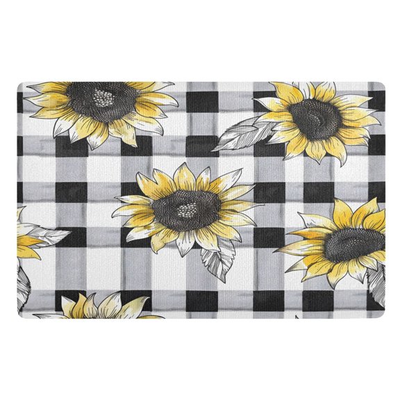 ALAZA Sunflowers on Checkered Grid Door Mat Outdoor Indoor Entrance Low Profile Floor Rugs 32"x20"