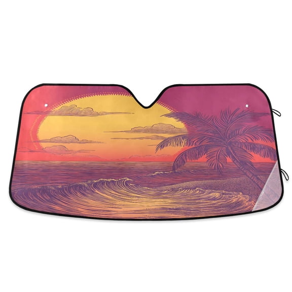 ALAZA Sunset Beach Windshield Sun Shade Car Foldable Sun Visor Block UV Rays Protector 55"x27.6"