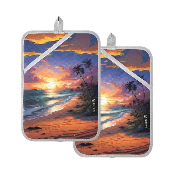 ALAZA Sunset Landscape Beach Pot Holders Set of 2 Heat Resistant Kitchen Oven Mitts