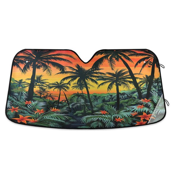 ALAZA Sunset Tropical Forest Windshield Sun Shade Car Foldable Sun Visor Block UV Rays Protector 57"x31.5"
