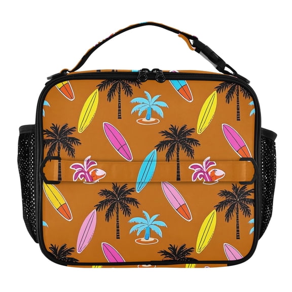 ALAZA Surfboard Coconut Tree Lunch Box Insulated Lunch Bag Cooler Tote with Shoulder Strap