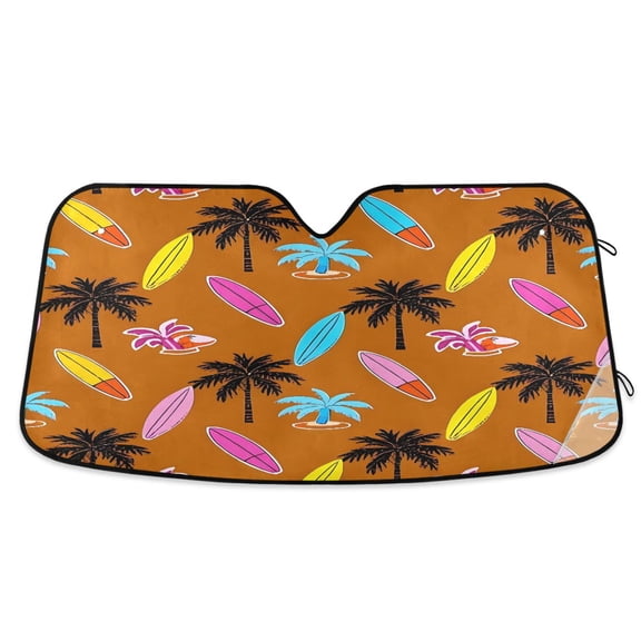 ALAZA Surfboard Coconut Tree Windshield Sun Shade Car Foldable Sun Visor Block UV Rays Protector 55"x27.6"
