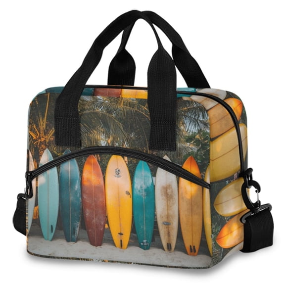 ALAZA Surfboard Palm Beach Insulated Lunch Box Large Reusable Cooler Bag with Shoulder Strap