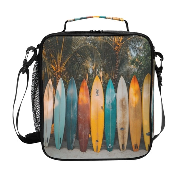 ALAZA Surfboard Palm Beach Lunch Box Insulated Lunch Bag Reusable Thermal Cooler Tote School Picnic