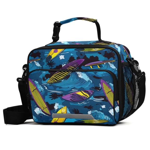 ALAZA Surfboard Wave Lunch Box Insulated Cooler Bag Reusable Tote Bags with Shoulder Strap