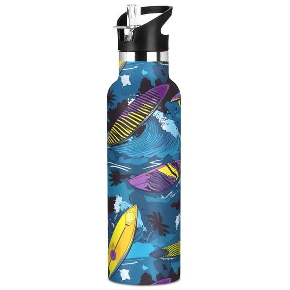 ALAZA Surfboard Wave Pattern Stainless Steel Water Bottle Vacuum Insulated Leak-Proof Tumbler with Straw Handle 20oz