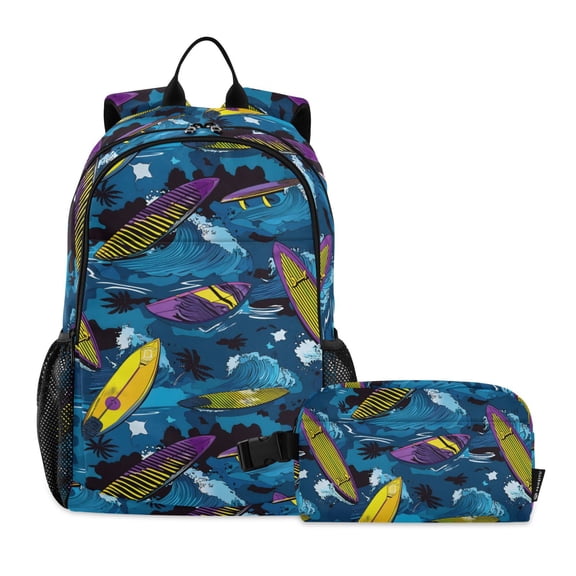 ALAZA Surfboard Wave School Backpack Lunch Box Set Student Bookbag