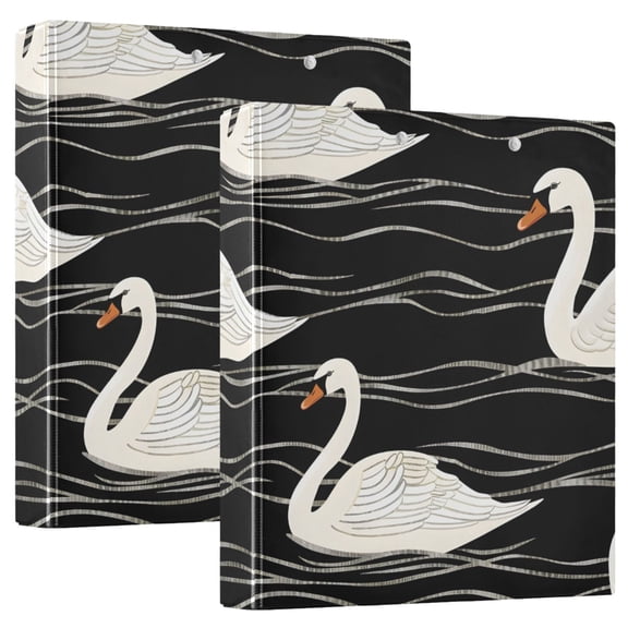 ALAZA Swans Swimming Hardcover 3 Ring Binder 1.5" Round Rings Interior Pockets Binders Organizer 2 Pack