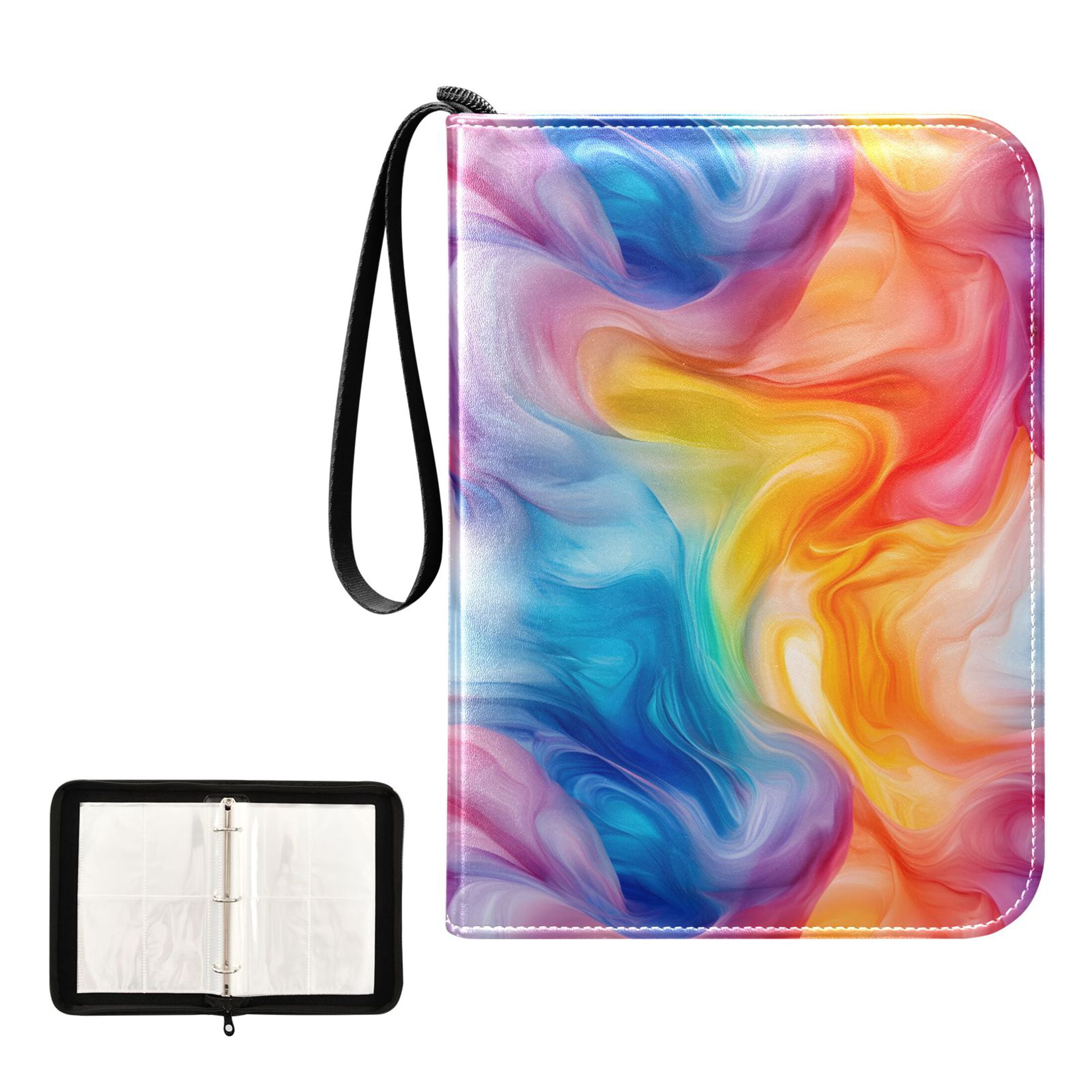 ALAZA Swirling Rainbow Tie Dye Trading Card Binder 4 Pocket Cards Collection Album 400 Folder Holder
