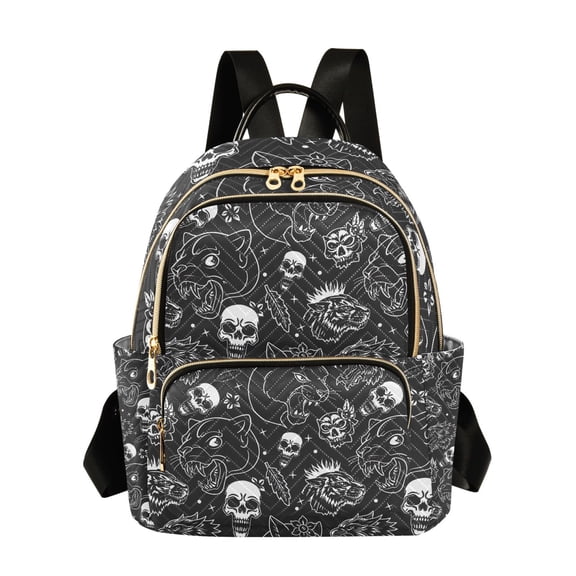 ALAZA Tattoo Skeletons Tigers Womens Travel Laptop Backpack Large Daypack Ladies Shoulder Bags M