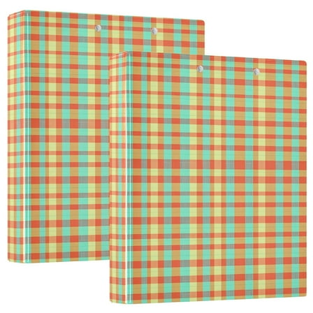 ALAZA Teal Checkered Hardcover 3 Ring Binder 1.5" Round Rings Interior Pockets Binders Organizer 2 Pack