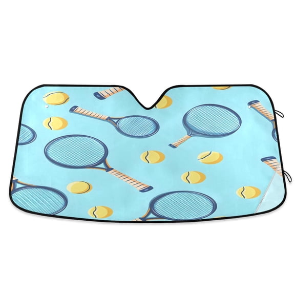 ALAZA Tennis Racket Ball on Blue Windshield Sun Shade Car Foldable Sun Visor Block UV Rays Protector 55"x27.6"
