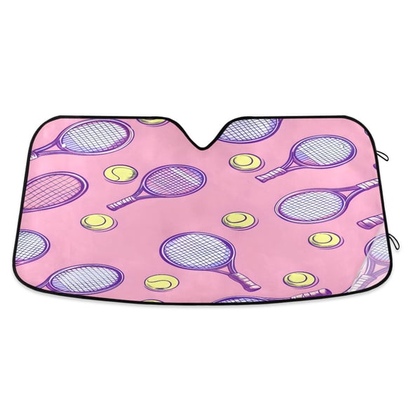 ALAZA Tennis Racket Ball on Pink Windshield Sun Shade Car Foldable Sun Visor Block UV Rays Protector 53"x23.5"