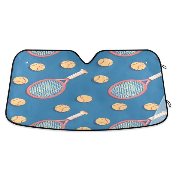 ALAZA Tennis Racket Balls on Blue Windshield Sun Shade Car Foldable Sun Visor Block UV Rays Protector 55"x27.6"