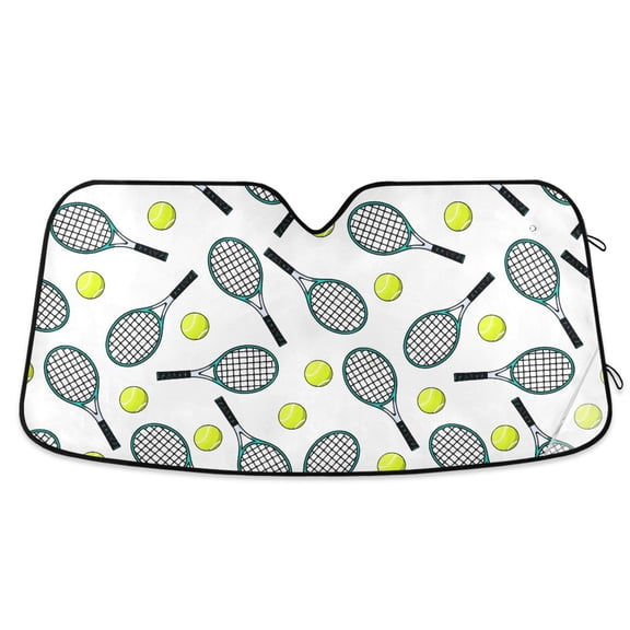 ALAZA Tennis Rackets Balls Pattern Car Windshield Sun Shade Foldable UV Ray Sunshade Visor Protector 55 x 27.6in