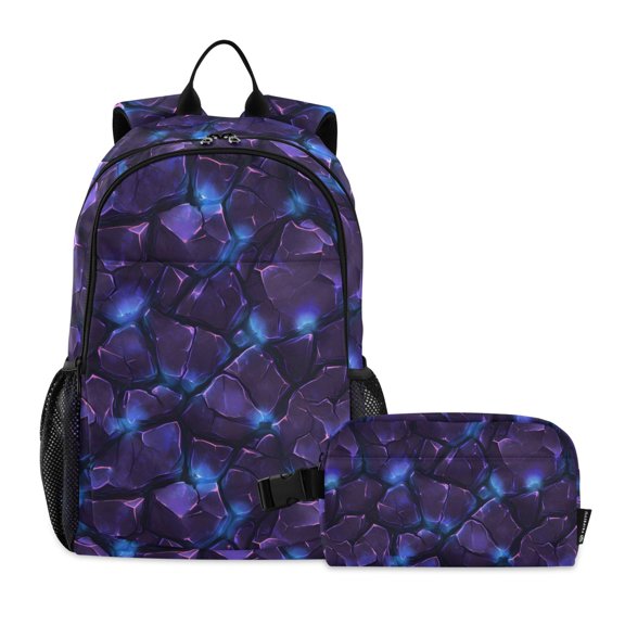 ALAZA Texture Stone Purple School Backpack Lunch Box Set Student Bookbag