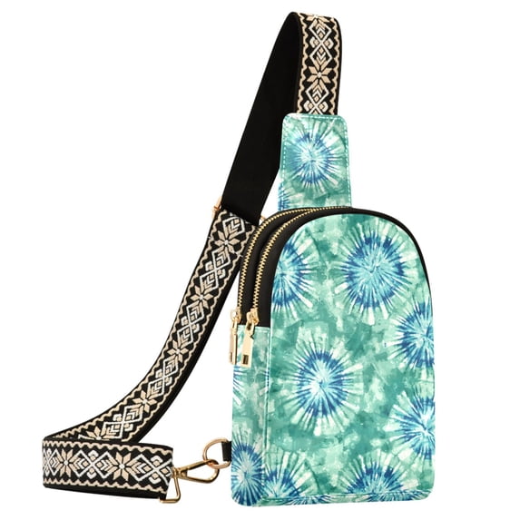 ALAZA Tie Dye Green Sling Bag for Women Men Waterproof Crossbody Chest Bags