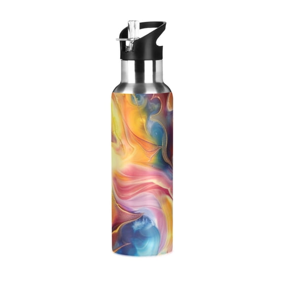 ALAZA Tie Dye Liquid Water Bottle Insulated Flask Stainless Steel Straw Lid 20 oz