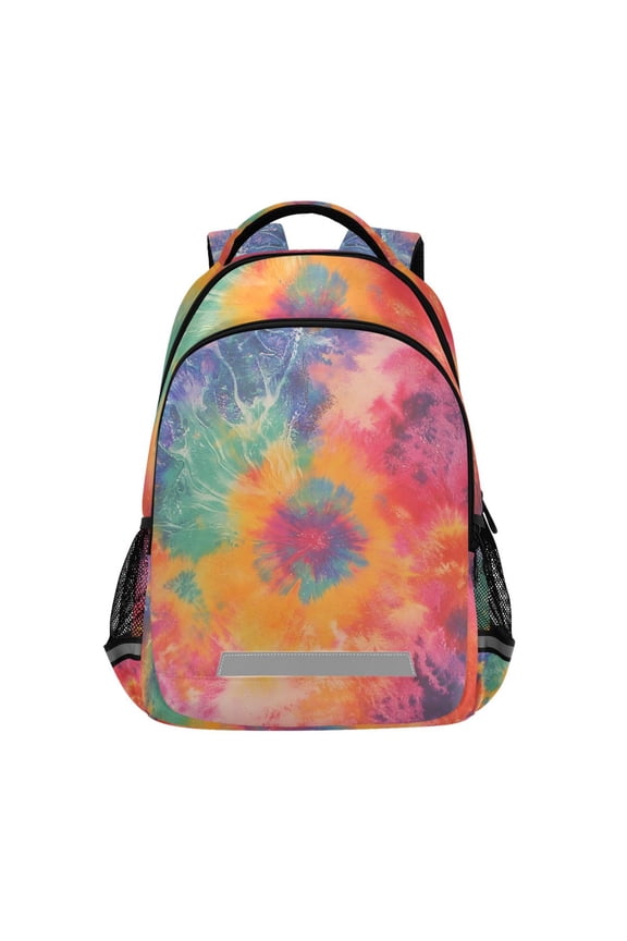 Tie Dye Orange Swirl Print Backpack Elementary School Bag Bookbag Travel Rucksack