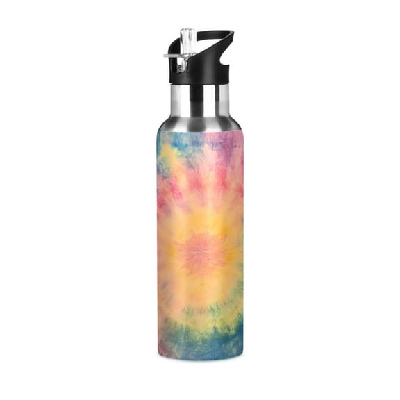 ALAZA Tie Dye Orange Water Bottle Insulated Flask Stainless Steel Straw Lid 20 oz