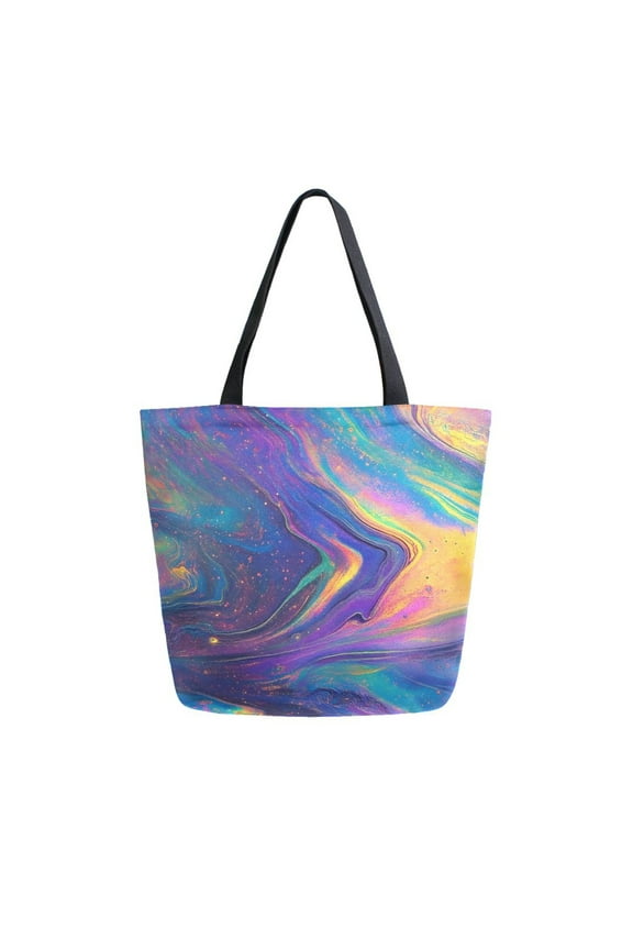 Tie Dye Rainbow Pattern Large Shoulder Tote Bag Canvas Handbag for Outdoor Beach