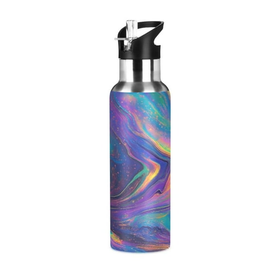 ALAZA Tie Dye Rainbow Pattern Water Bottle Insulated Flask Stainless Steel Straw Lid 20 oz