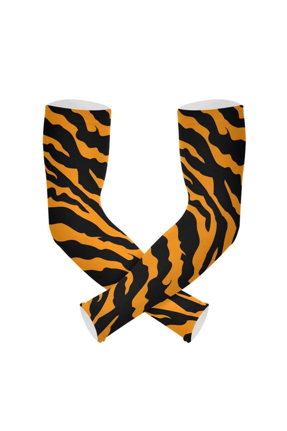 Tiger Print Background UV Sun Protection Arm Sleeves UPF 50+ Compression Cooling Sleeve 1 Pair