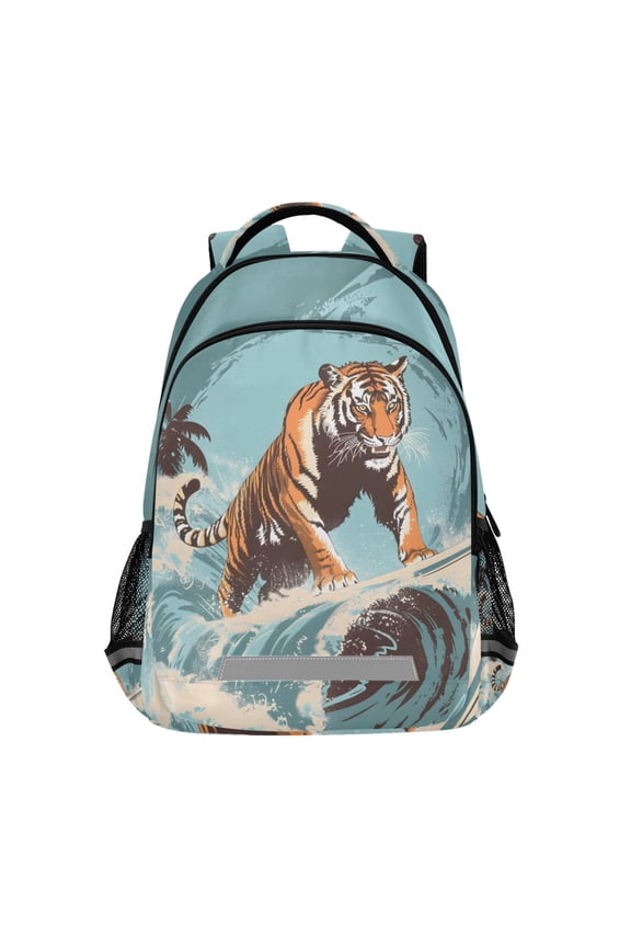 Tiger Surfing Backpack Elementary School Bag Bookbag Travel Rucksack