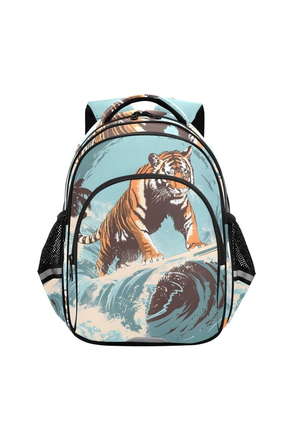 Tiger Surfing School Backpack Elementary Bag Bookbag Travel Rucksack