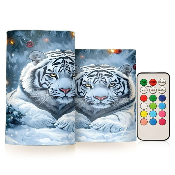 ALAZA Tiger on Winter 2 PCs LED Flickering Flameless Candles with Remote Timer Battery Operated Candle
