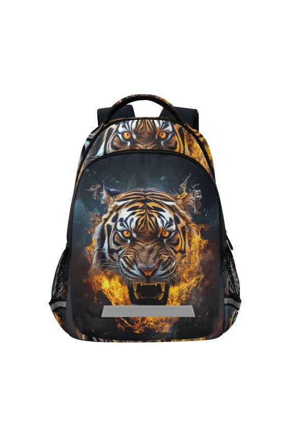 Tiger with Fire Backpack Elementary School Bag Bookbag Travel Rucksack