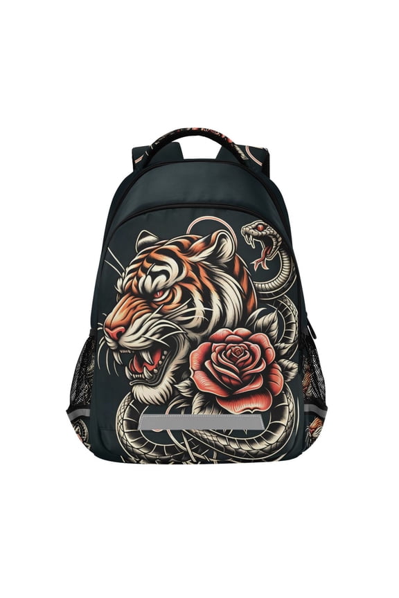 Tiger with Snake and Rose Backpack Elementary School Bag Bookbag Travel Rucksack