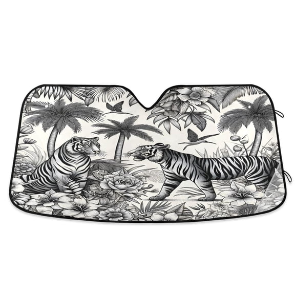 ALAZA Tigers and Palm Tree Windshield Sun Shade Car Foldable Sun Visor Block UV Rays Protector 55"x27.6"