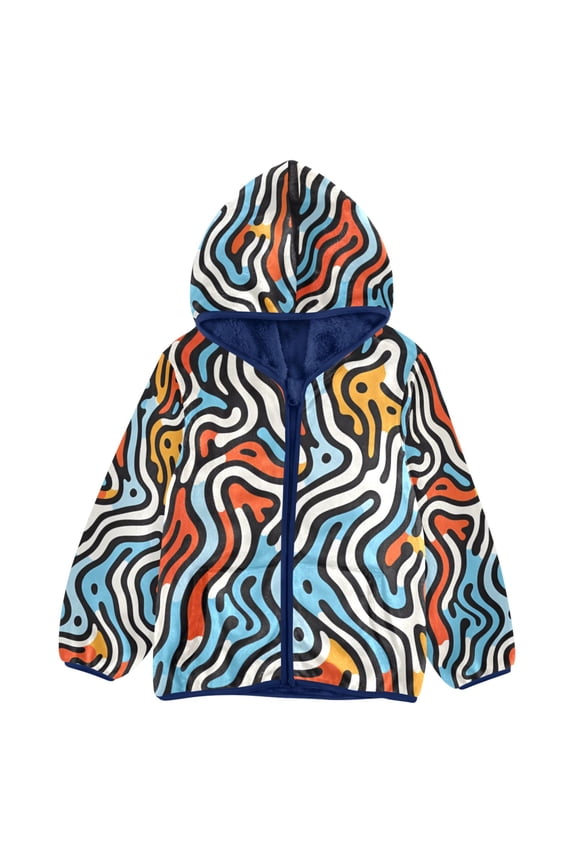 Toddler Polar Fleece Jacket Abstract Colorful Pattern Kids Hooded Warm Coats Outerwear 3T