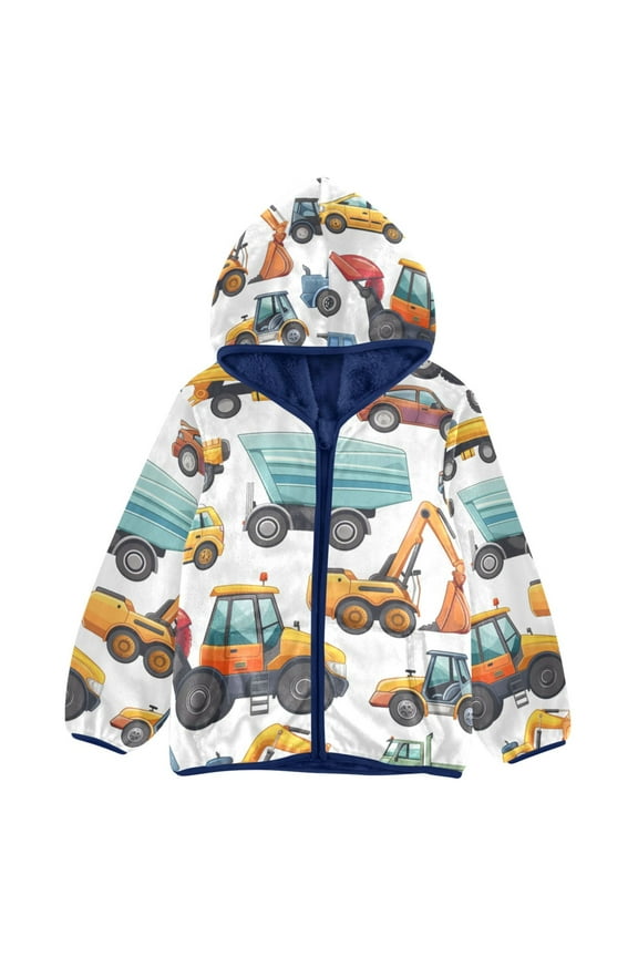 Toddler Polar Fleece Jacket Cartoon Car Truck Engineering Excavator Kids Hooded Warm Coats Outerwear 6T