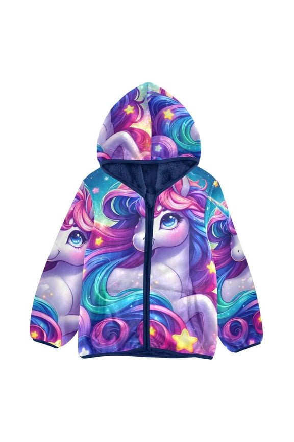 Toddler Polar Fleece Jacket Cartoon Unicorn Rainbow Stars Kids Hooded Warm Coats Outerwear 7-8T